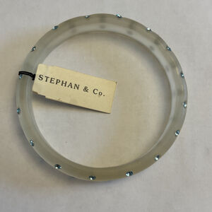 Stephan & Co. Frosted Clear Resin & Blue Rhinestone Bangle Bracelet NWT